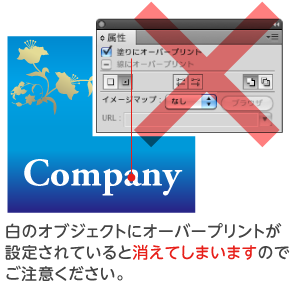 白のオブジェクトにオーバープリントを設定すると消えてしまう
